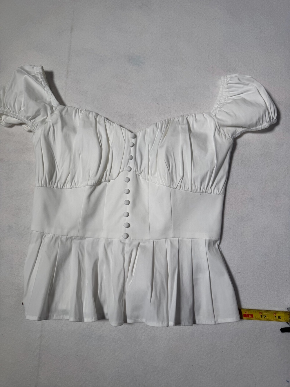White House Black Market White Puff-Sleeve Button Peplum Tank